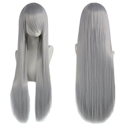 80cm Long Synthetic White Purple Cosplay Wigs Green Hair Straight Silver Wig Pink Hairpiece Lolita Wig with Bangs