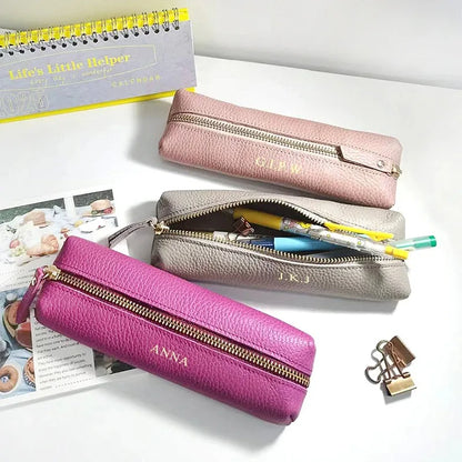 Custom Name Leather Makeup Pouch, Soft Portable Pen Bag Makeup Case, Multifunctional Storage & Travel Cosmetic Bag for Daily Use