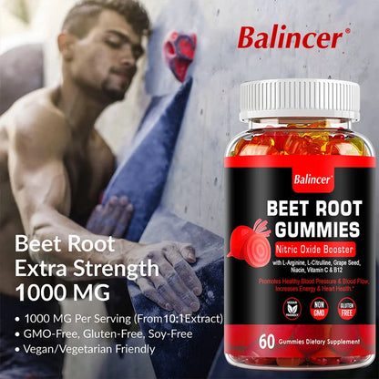 Potent Beetroot Gummies - Supports Blood Pressure and Circulation, Maintains Heart Health, Dietary Supplement, Boosts Immunity