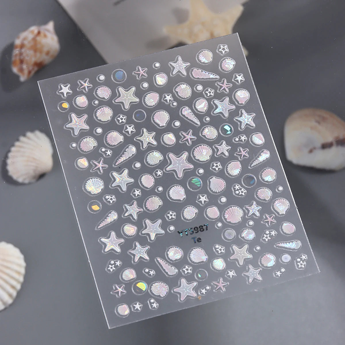 Ocean Aurora Embossed Seashell Nail Stickers - Summer Dreamy Seashell Glow Starfish Seashell Embossed Nail Stickers