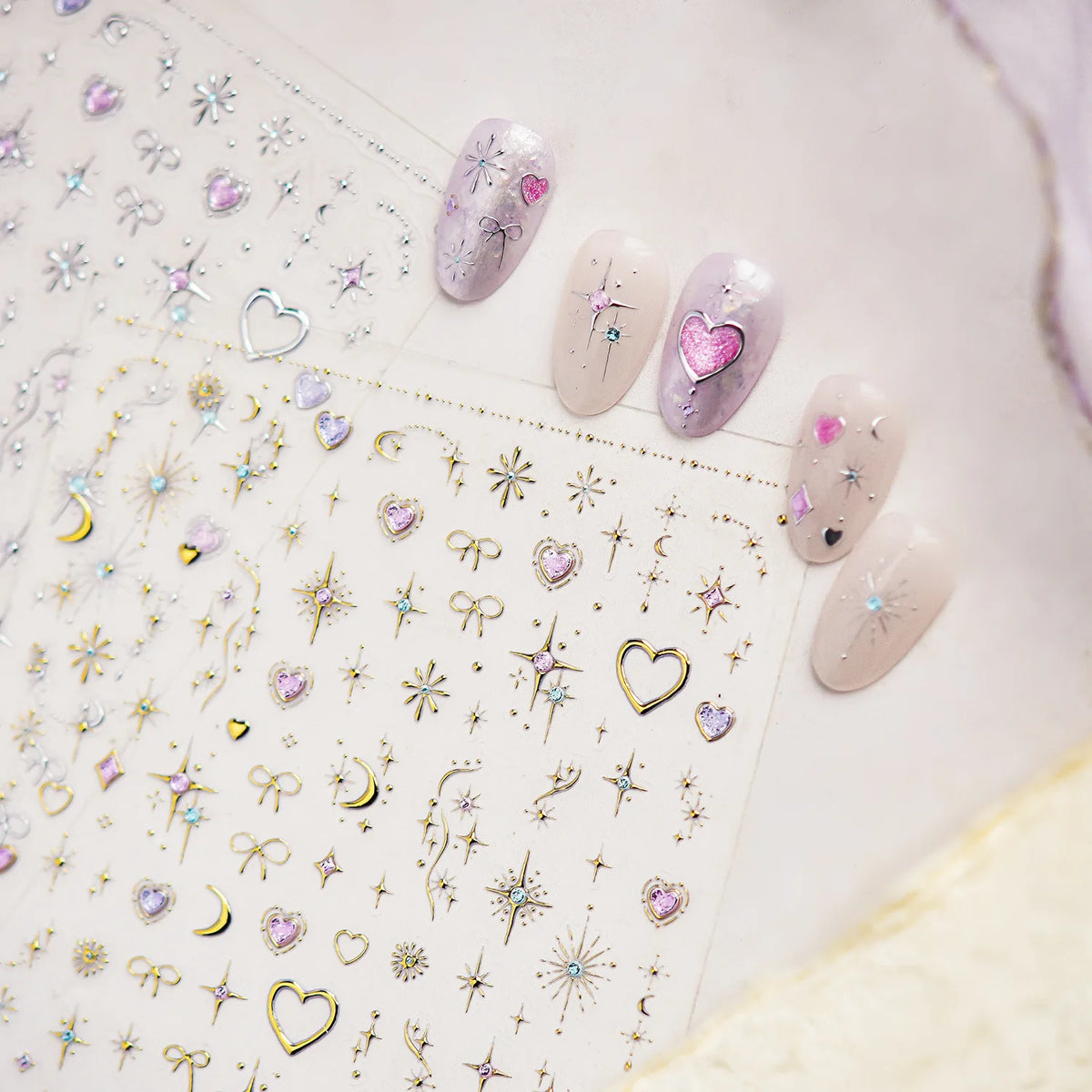 Luxury Winter Silver Crystal Christmas Nail Stickers Bow Star Pattern Nails 3D Decoration 3D Self Adhesive Nail Art Sticker DIY