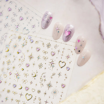 Luxury Winter Silver Crystal Christmas Nail Stickers Bow Star Pattern Nails 3D Decoration 3D Self Adhesive Nail Art Sticker DIY