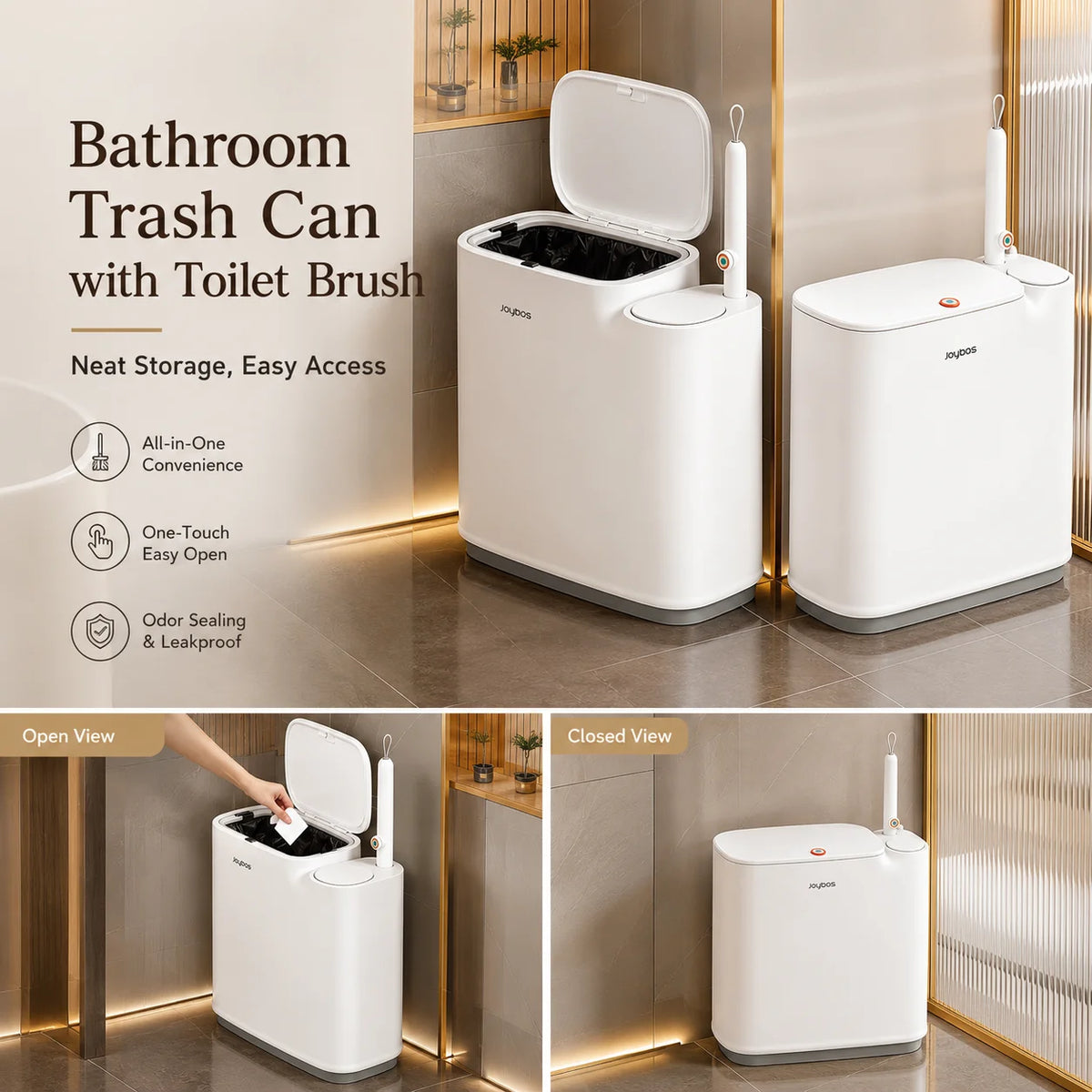 Joybos Trash Can And Toilet Brush Set, Bathroom Trash Can With 14 Disposable Toilet Brush, Includes Cleaning Brush Head, Toilet Brush Cleaner, Storage Bins With Lids, Narrow Design, Bathroom And Apartment Supplies, Halloween