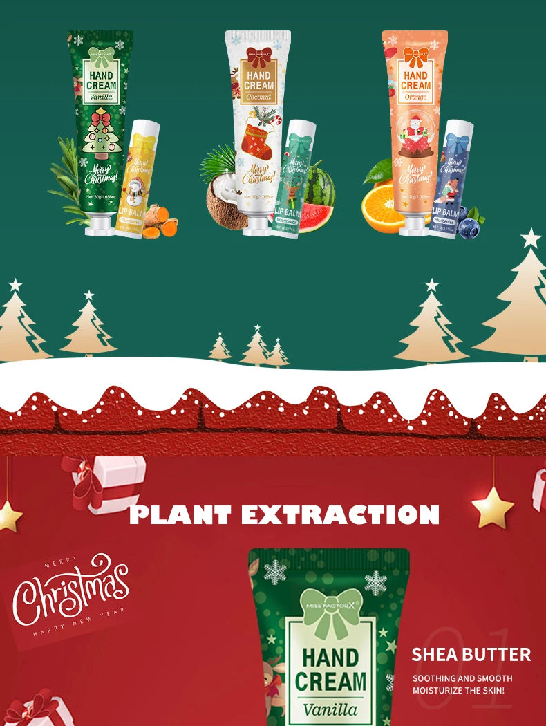30 Sets per Box. Assorted Moisturizing Lip Balms and Hand Creams. Perfect for Christmas Giveaways and New Year Gifts.