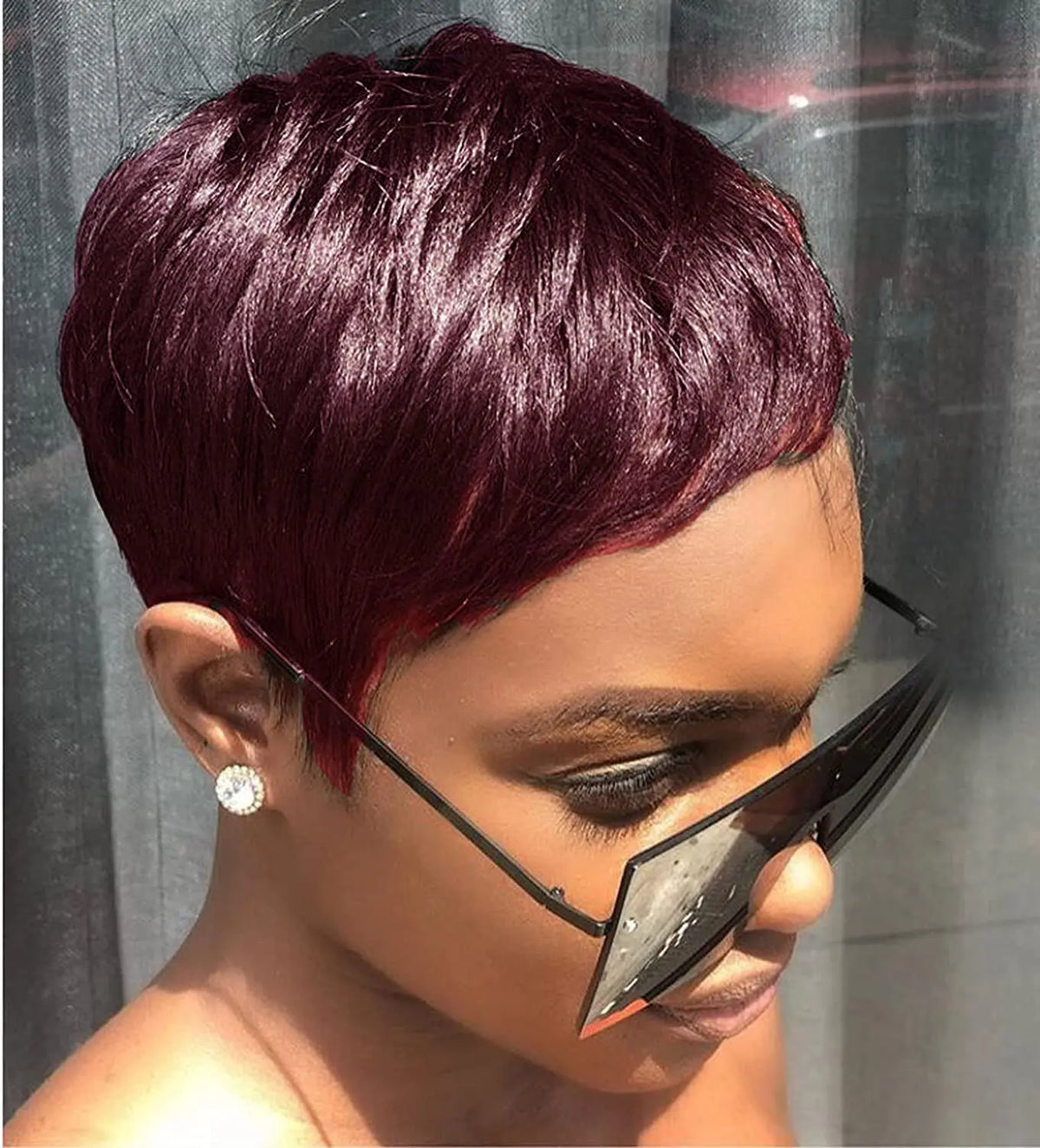 99j Color Dark Burgundy Red Human Hair Wigs for Women Short Pixie Cut Wigs with Bangs Layered Boy Cut Duby Wig Machine Made