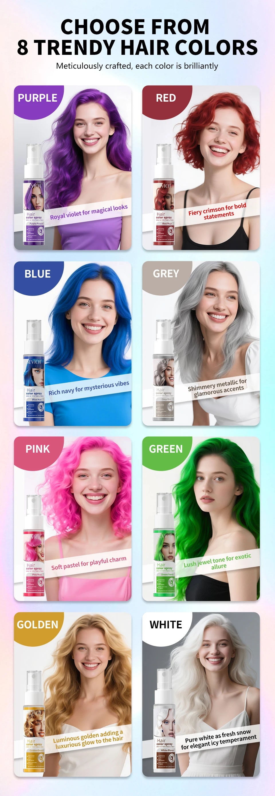 Sevich New Style Hair Color Spray One-Time Hair Color Instant Hair Salon Hair Care Styling Product For Men and Women 5 Color