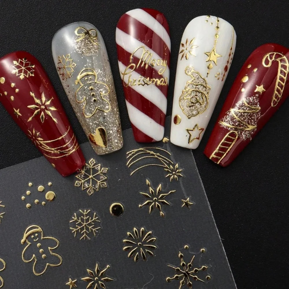 Christmas Nail Art Decoration Sticker Decorative Gold Christmas Balls, Winter Snowflake Trees, Candy-themed Self-adhesive