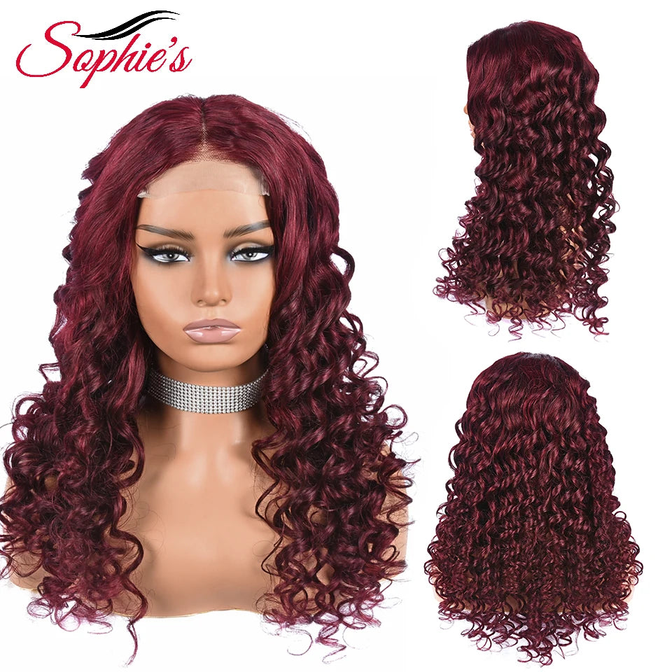Sophies 4*4 Lace Closure Human Hair Wigs 99J Color 180% Density Loose Wave Wigs For Women Brazilian Hair Remy Hair 14-28 Inches