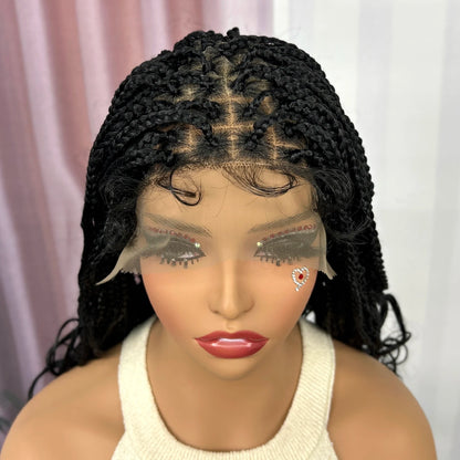 Knotless Box Braided Wig with Wavy Ends Synthetic Lace Frontal 1B-30 Dark Ombre Braided Lace Wig with Baby Hair for Black Women