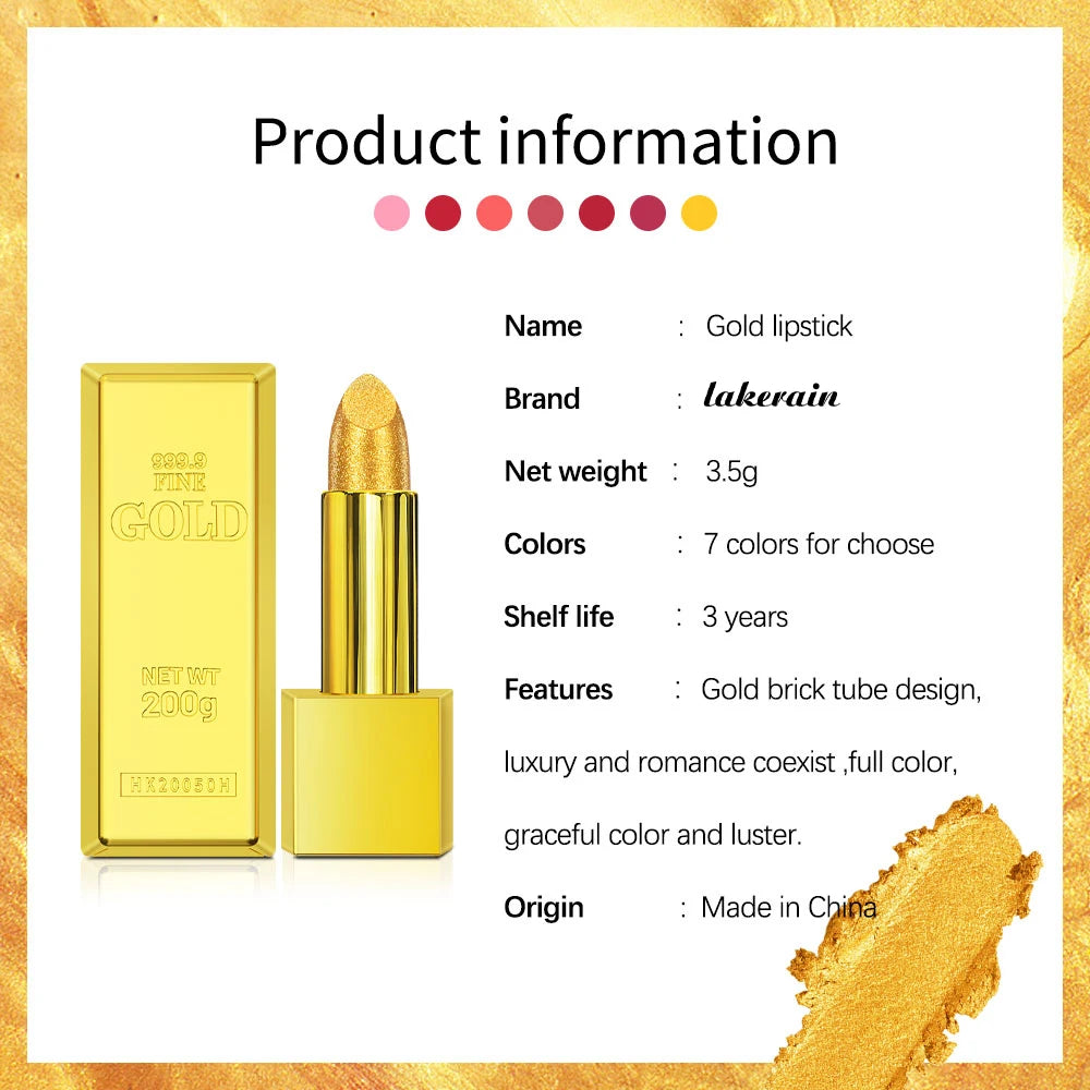 Hallowmas High-pigmented Gold Lipstick Shiny Metallic Matte Velvet Waterproof Long Lasting Sexy Gold Lip Gloss Women Lip Makeup