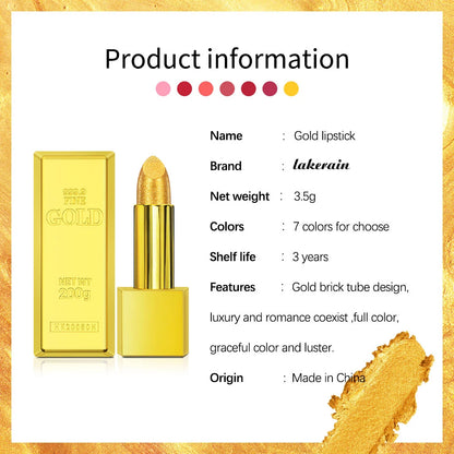 Hallowmas High-pigmented Gold Lipstick Shiny Metallic Matte Velvet Waterproof Long Lasting Sexy Gold Lip Gloss Women Lip Makeup