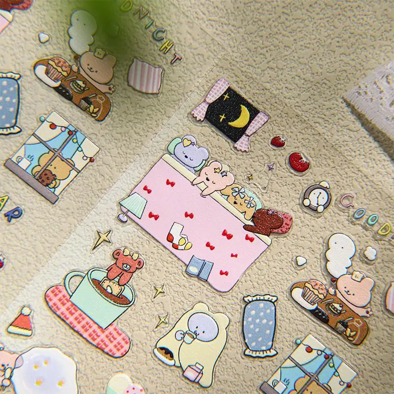 Korean Simple Ins Style Transparent Jelly Sticker Cute Cartoon Small Animal Pet Bag Flower Sticker