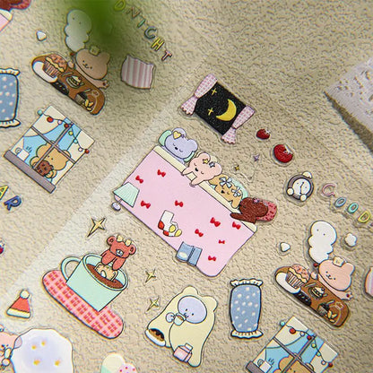 Korean Simple Ins Style Transparent Jelly Sticker Cute Cartoon Small Animal Pet Bag Flower Sticker