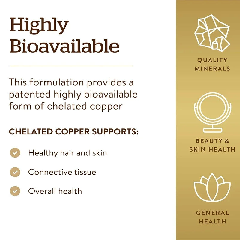 Chelated Copper Capsules - Supports Bone, Skin, and Nervous System Health, Promotes Collagen Synthesis, and Enhances Immunity