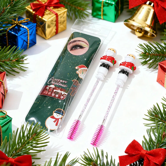 2pcs/Pack Christmas Eyelash Brush Mascara Wands, Crystal Eyebrow Spoolies Brush for Eyelash Extensions, Pink Lash Brushes,