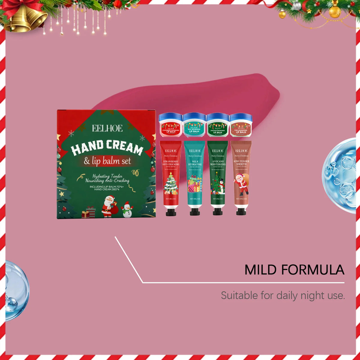 Christmas Hand Cream Lip Balm Set Gift Box Nourishing Moisturizing Anti-dry Cracked Softening Skin Festive Holiday Present