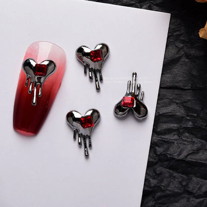 10pcs Darkness Metal Nail Charms Heart with Dark Gems Luxury Nail Decoration 3D DIY Parts Retro Style Aolly Black Heart Charm