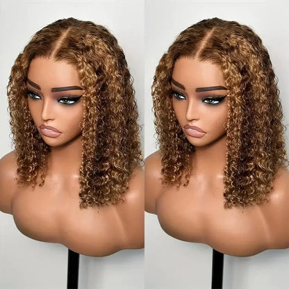 Highlight Color Short Bob Wigs Deep Wave 13x4 Lace Frontal Wigs Brazilian Human Hair Deep Curly Full Frontal Bob Wig Ombre Color