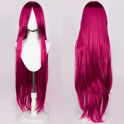 100CM Long Straight Wig With Bangs Synthetic Cosplay Wig For Women Pink Purple Cosplay Wigs for Party For Halloween