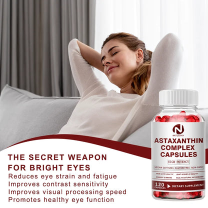 Astaxanthin Complex Capsules 12mg for Brain, Heart, Joint Bone, Eye, Skin, Immune System Health