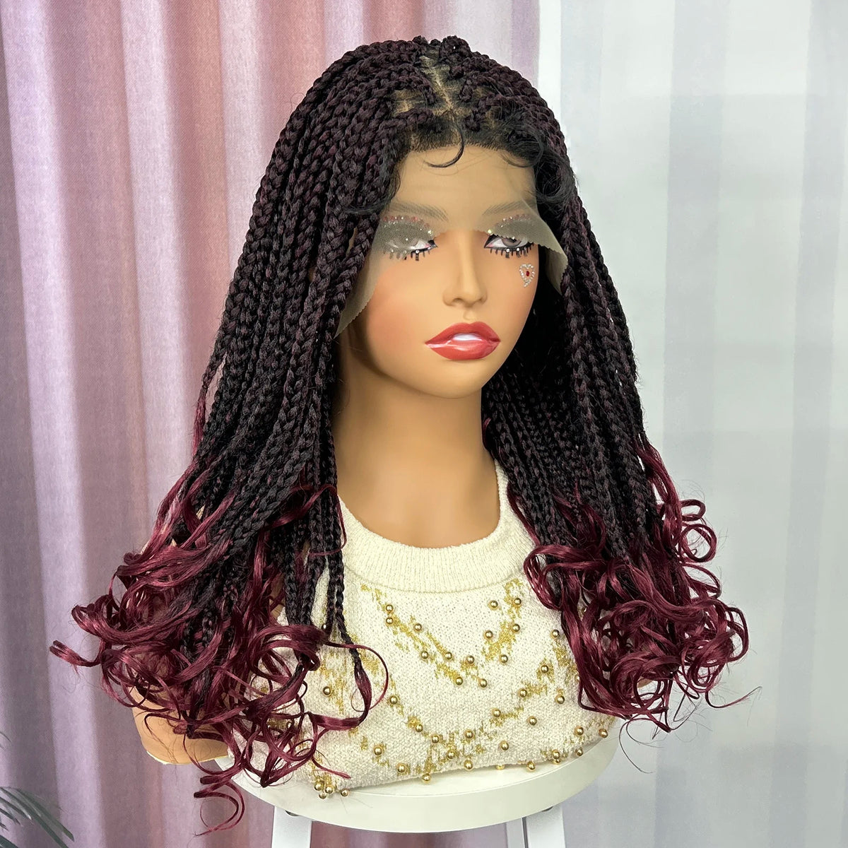 Knotless Box Braided Wig with Wavy Ends Synthetic Lace Frontal 1B-30 Dark Ombre Braided Lace Wig with Baby Hair for Black Women