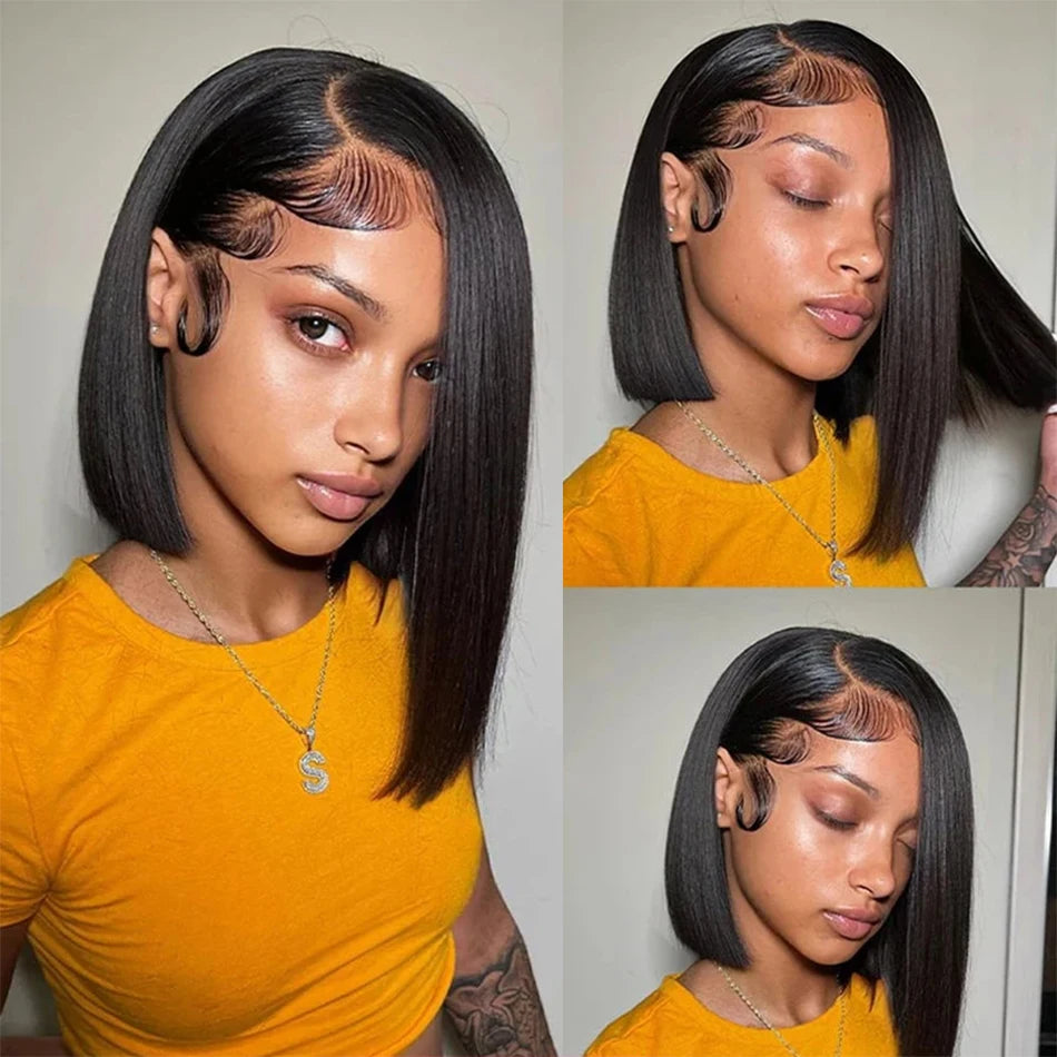 Straight 13x4 Short Bob Remy Hair HD Transparent Lace Full Lace Frontal Wigs 100% Human Hair For Women 4x4 5x5 Lace Closure Wig