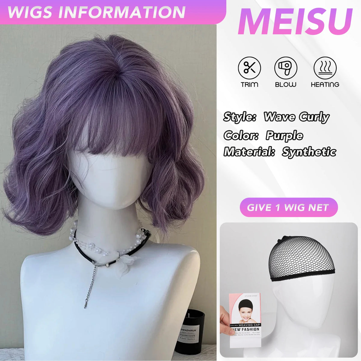 MEISU 12 Inch Short BOBO Wig Golden Synthetic Curly Wave Layered Wigs Fiber Heat-resistant Party or Cosplay Selfie For Women
