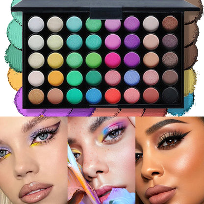 40Colors Glitter Eyeshadow Palette with Free 1Brushes Matte Waterproof Long Lasting Eyeshaow Powder Palette Cosmetics MakeUp Kit