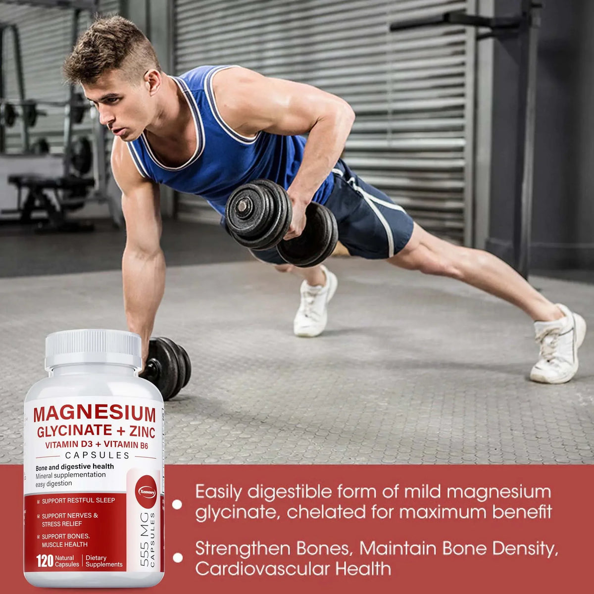 Magnesium Glycinate + Zinc - Improves Sleep Quality, Promotes Cardiovascular Bone and Heart Health, Promote Intestinal Digestion