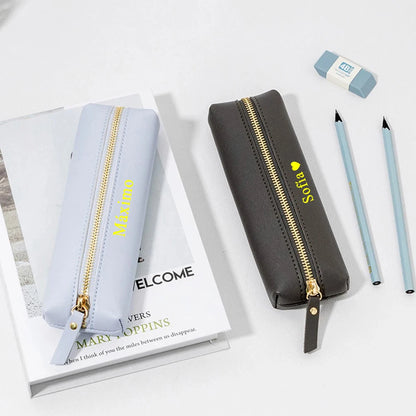 Custom Name Leather Makeup Pouch, Soft Portable Pen Bag Makeup Case, Multifunctional Storage & Travel Cosmetic Bag for Daily Use