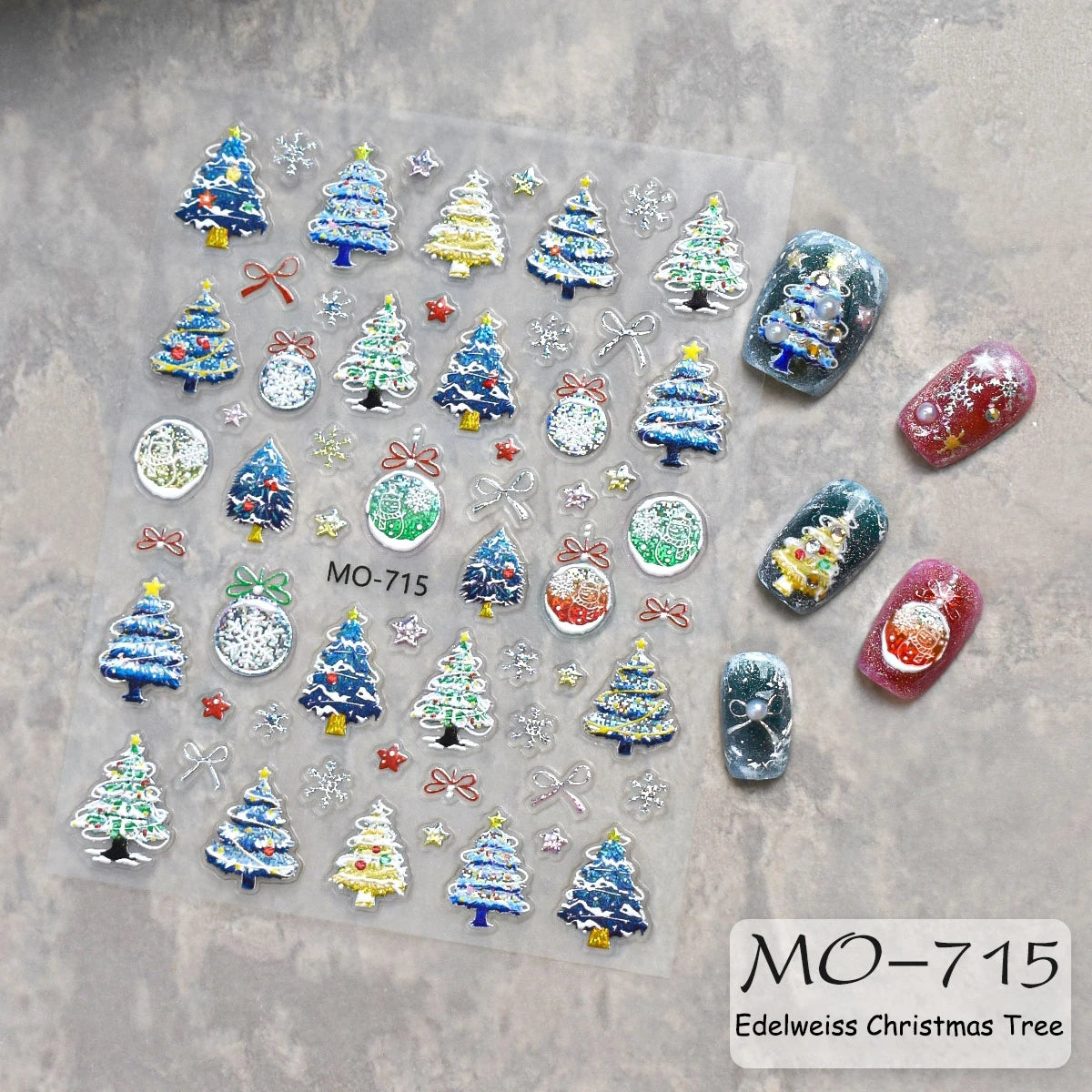 3 to 12 Sheets 5D Holographic Christmas Tree Snowflake Ornament Wreath Reindeer Glitter Self-Adhesive Nail Art Stickers