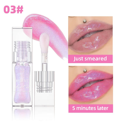 QIBEST 1pc Temperature Color Change Lip Oil Lipgloss Moisturizing Lasting Pink Clear Lip Glaze Pearlescent Lipgloss Makeup New