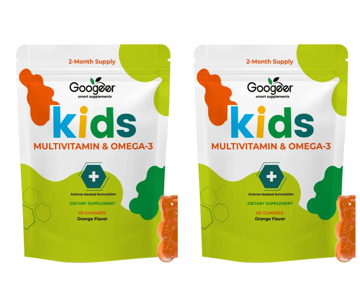 Googeer Kids Multivitamin Omega-3 Gummies with Vitamin C, D3 & Zinc, Supports Growth, Appetite & Metabolism Children, 60 Gummies