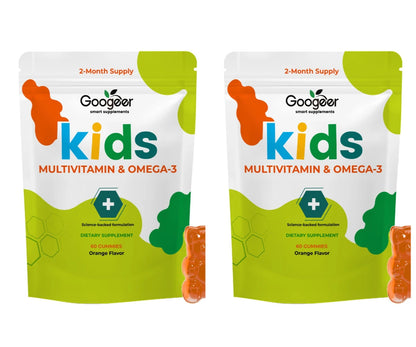 Googeer Kids Multivitamin Omega-3 Gummies with Vitamin C, D3 & Zinc, Supports Growth, Appetite & Metabolism Children, 60 Gummies