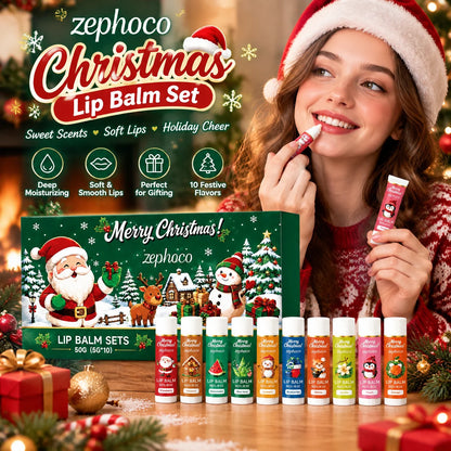 Christmas Lip Balm Set 10 Pack Fruit Flavored Moisturizing Gift Box for Chapped Lips Winter Care Women 50g Christmas Gift