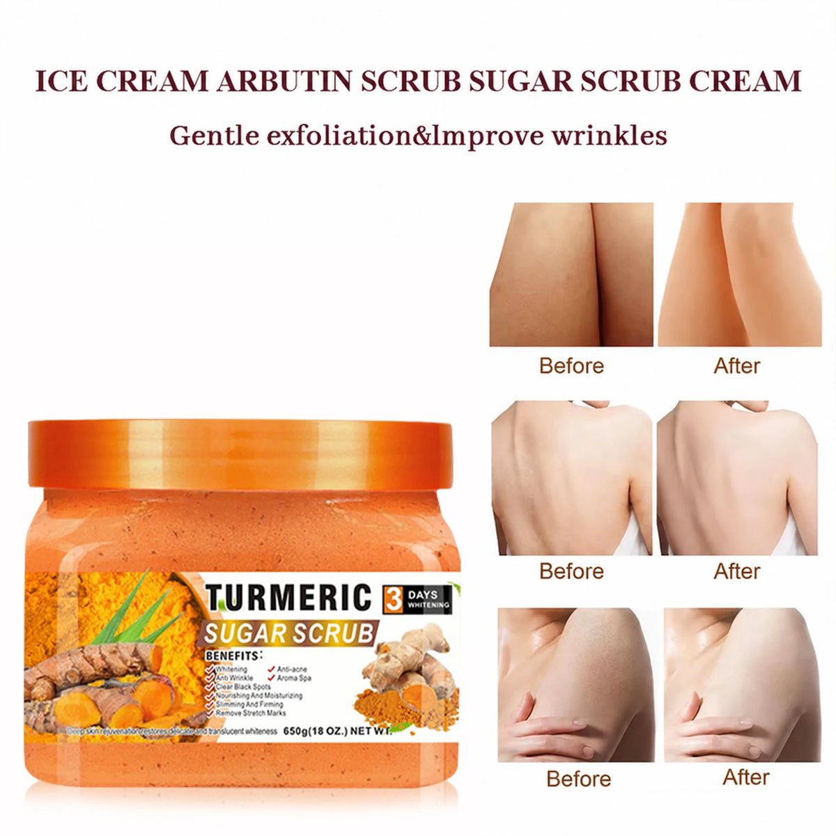 Turmeric Sugar Scrub 650g Each Body Exfoliator Natural Brightening Moisturizing Scrub for Glowing Smooth Skin