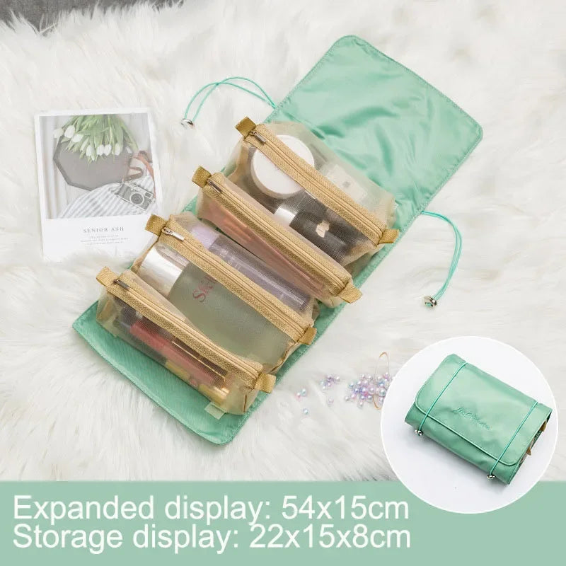 Travel Makeup Bag with Double Zipper Large Capacity Cosmetic Organizer with Handle, Portable Toiletry Storage for Women