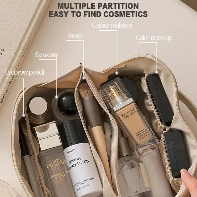 Travel Makeup Bag with Double Zipper Large Capacity Cosmetic Organizer with Handle, Portable Toiletry Storage for Women