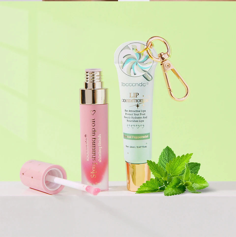 Lip Glosses Set Lip Gloss Combo with Keychain Peach Fragrance Moisturizing Plumping Lip Makeup Christmas Present