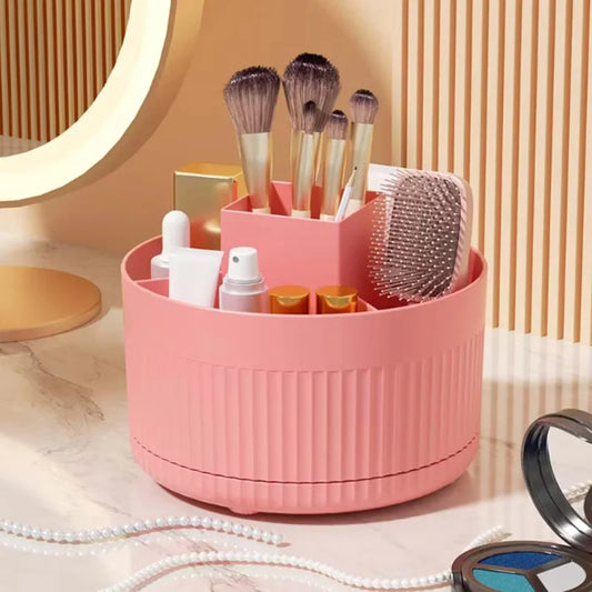 360 Degree Rotating Cosmetic Storage Organizer, Makeup Brush Lipstick Eye Shadow Pen Holder Desktop Shelf for Dresser Vanity