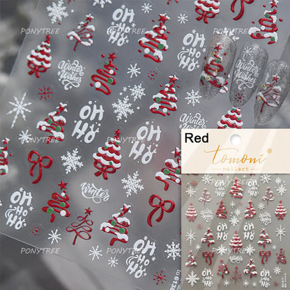 Tender Blue Christmas Tree Hanging Ball Ribbon Gold Star Snowflakes Bowknot Ring Adhesive Nail Charms Art Sticker Manicure Decal
