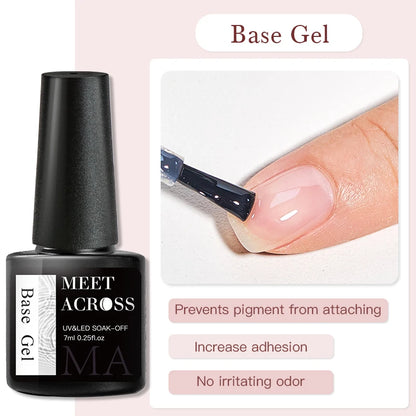 MEET ACROSS 7ml Rubber Base Gel Glitter Nude Pink White 2 In 1 Gel Nail Polish Nail Art Varnish For Nails Winter Autumn Manicure