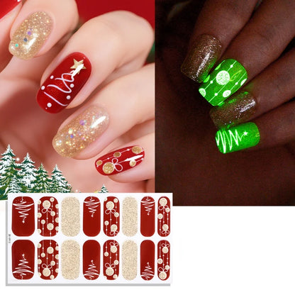 16pcs/pack Christmas Nail Art Stickers Red Gold Simple Disposable Nail Polish Film Nail Stickers Party Nail Decoration Stickers