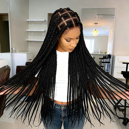 36inch Box Braided Wigs Synthetic Full Lace Braiding Hair Wigs Knotless Lace Frontal Braids Wig with Baby Hair for Black Women