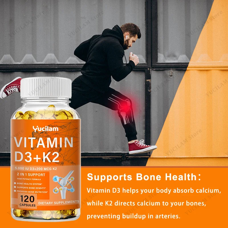 Vitamin D3 + K2 with Calcium, Magnesium, and Zinc – Bone Muscle Nervous Immune System Health Support