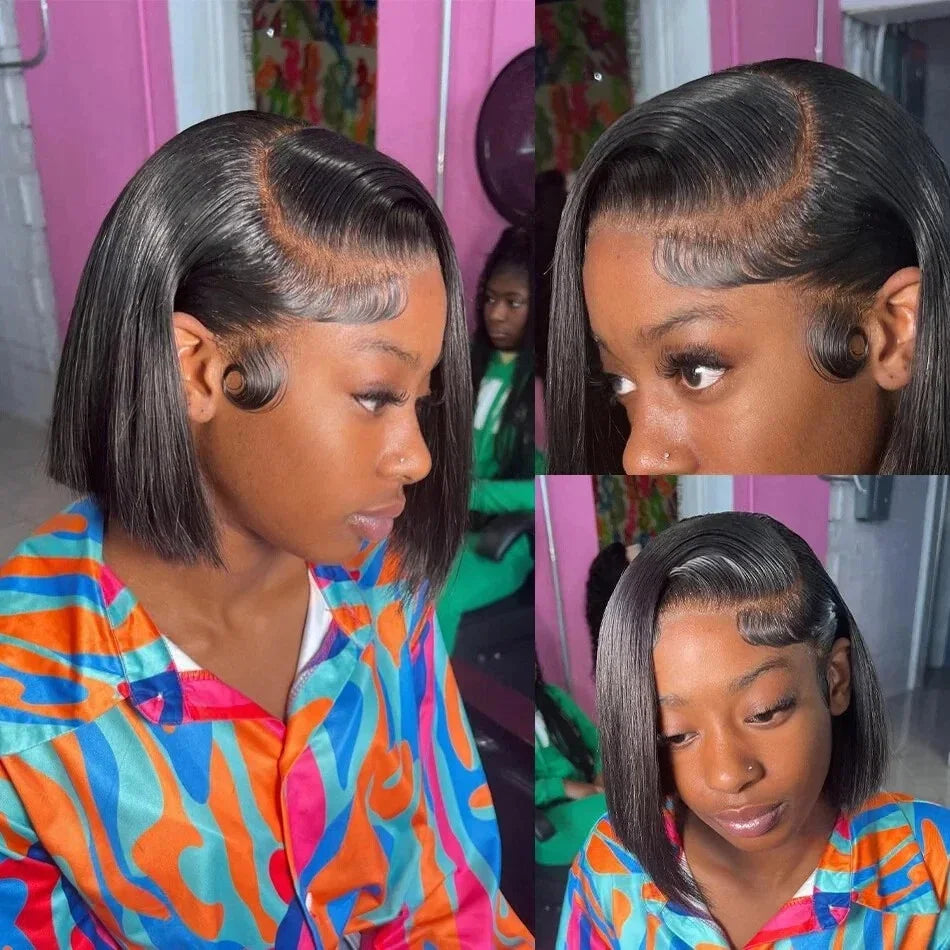 Straight 13x4 Short Bob Remy Hair HD Transparent Lace Full Lace Frontal Wigs 100% Human Hair For Women 4x4 5x5 Lace Closure Wig