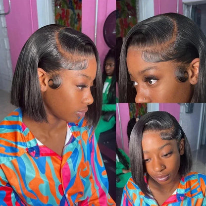 Straight 13x4 Short Bob Remy Hair HD Transparent Lace Full Lace Frontal Wigs 100% Human Hair For Women 4x4 5x5 Lace Closure Wig
