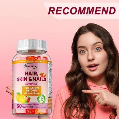 Hair, Skin & Nails Gummies - Supports Hair Growth, Strengthens Nails, Promotes Radiant Skin, Powerful Antioxidant