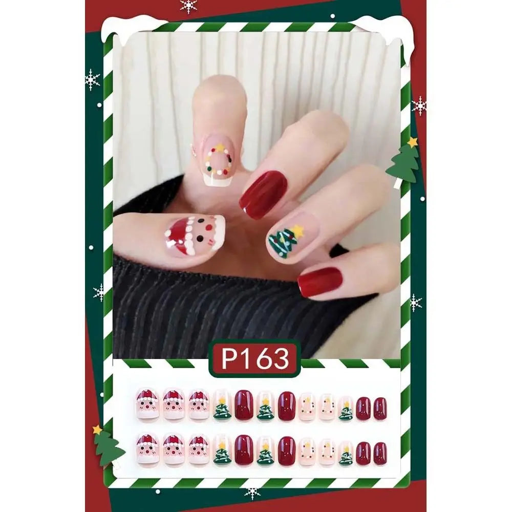 24Pcs/set Christmas Snowflake Christmas False Nails Nail Supplies Elk Pattern Christmas Fake Nails DIY Nail Accessories