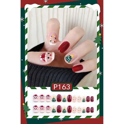 24Pcs/set Christmas Snowflake Christmas False Nails Nail Supplies Elk Pattern Christmas Fake Nails DIY Nail Accessories